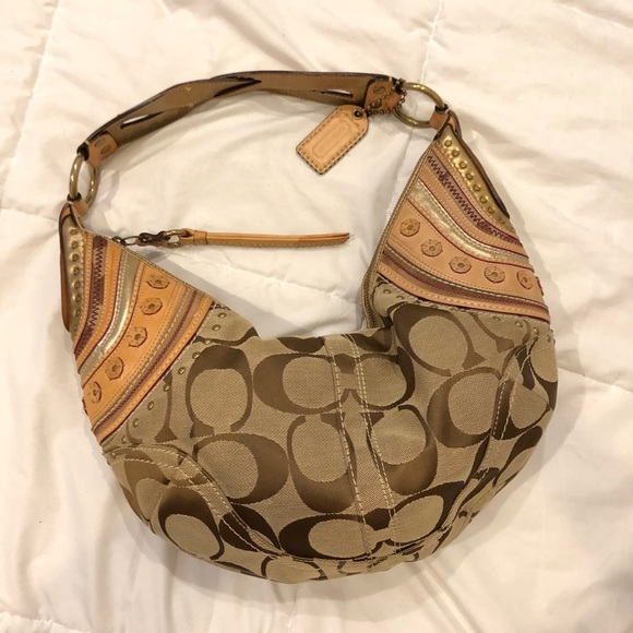 Gorgeous large studded leather coach hobo purse bag - Picture 1 of 4